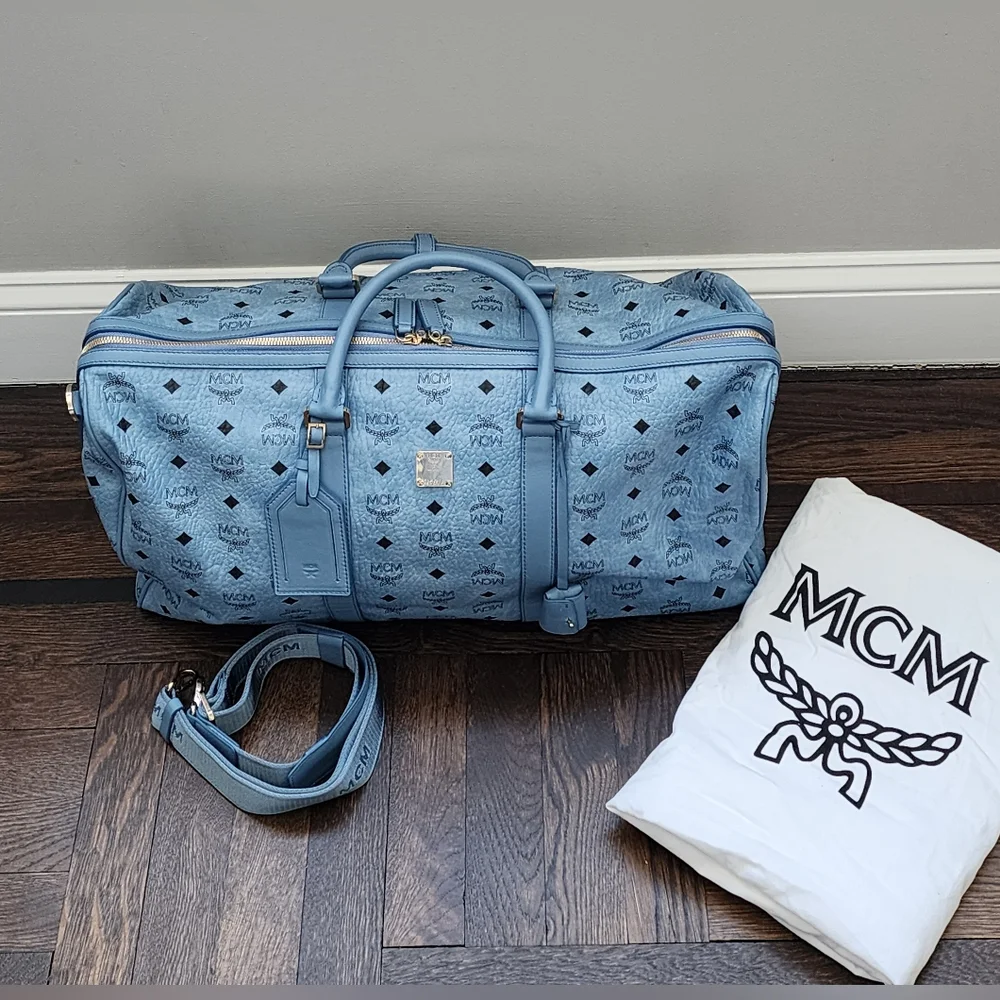 Brand New MCM Visetos Weekender Denim Coated Canvas Bag MUV7AVY02 Large